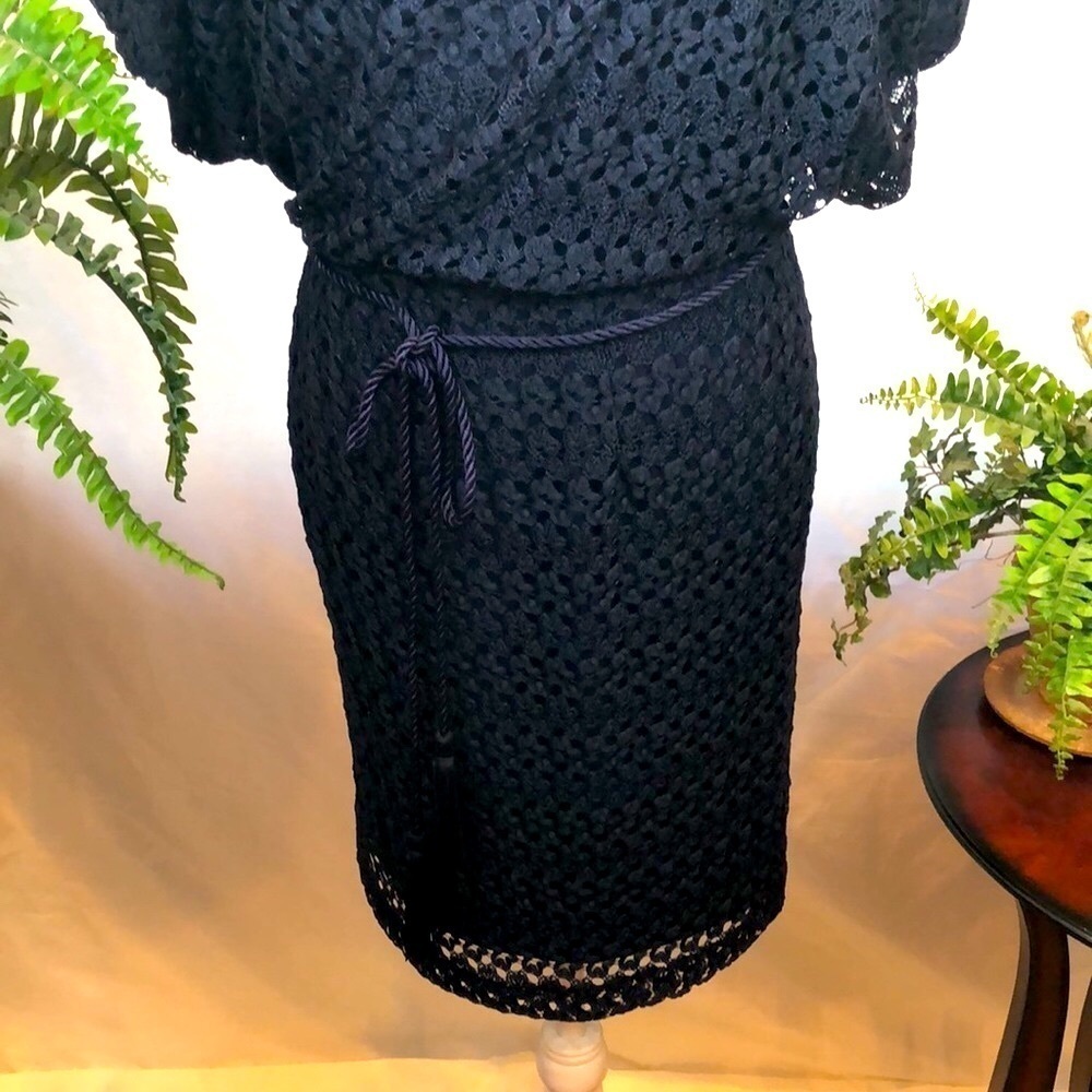 Jessica Howard Navy Blue Crochet Lace Dress Bateau Neckline Women’s Size 6 EUC - Picture 10 of 14